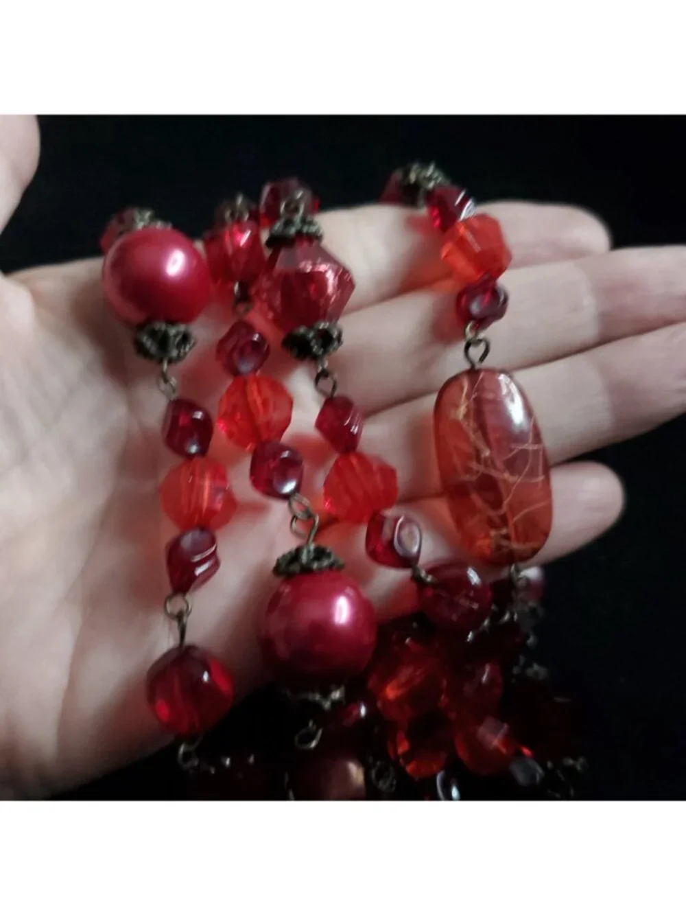Vintage Beaded Necklace Red Lucite Layered Intertwined Opera Flapper 34